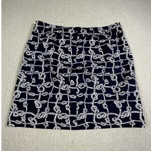 Talbots Women 16 Blue White Nautical Coastal  Knee Length Skirt Resort Vacation
